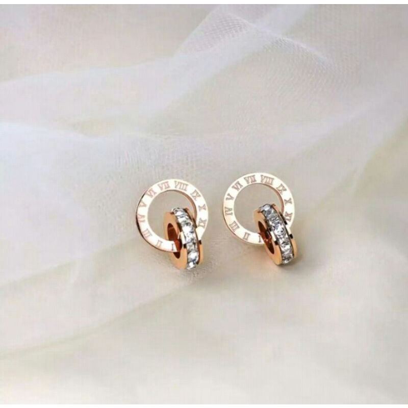 Anting titanium wanita/Rose gold/Motif angka romawi/Anting wanita