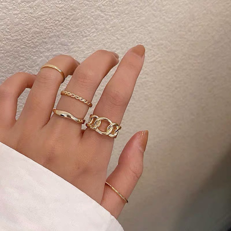Set Cincin Jari Telunjuk Bahan Logam Gaya Retro