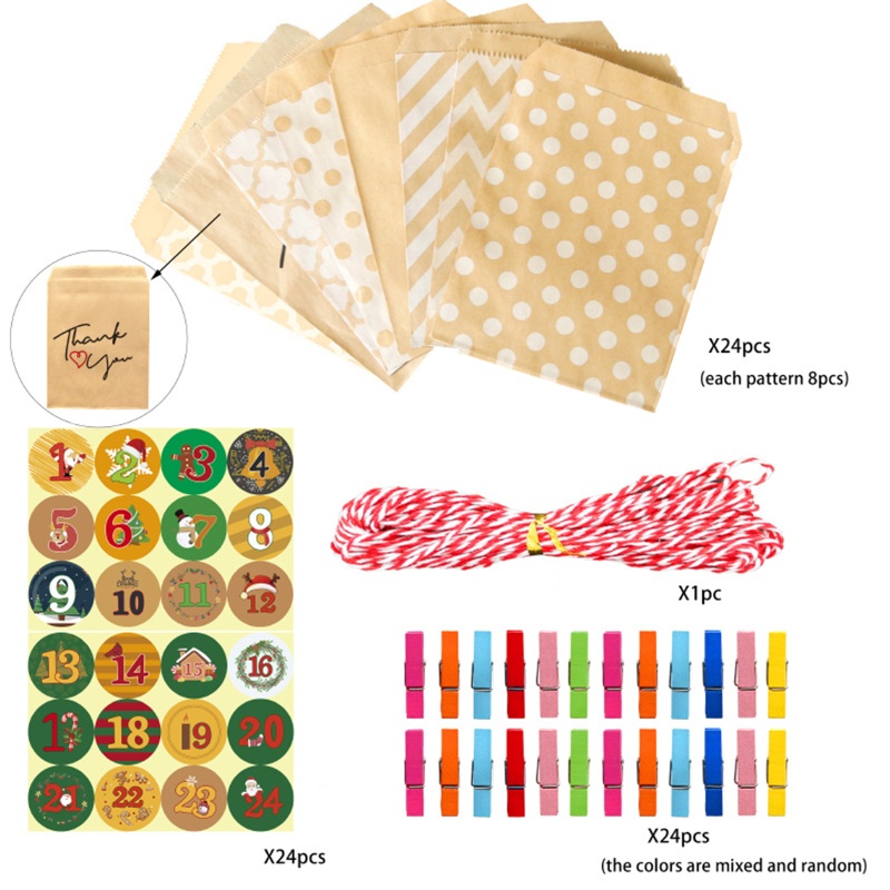 Zzz 24pcs / Set Kantong Kertas Kraft Motif Natal Untuk Kemasan Makanan / Permen / Hadiah