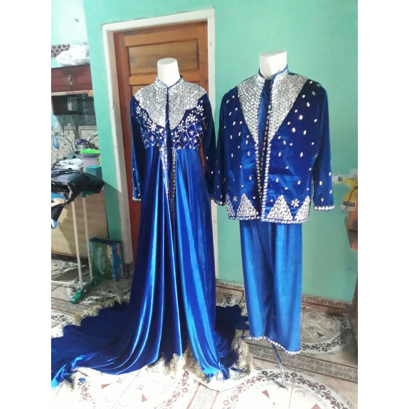 baju pengantin jubah biru payet silver