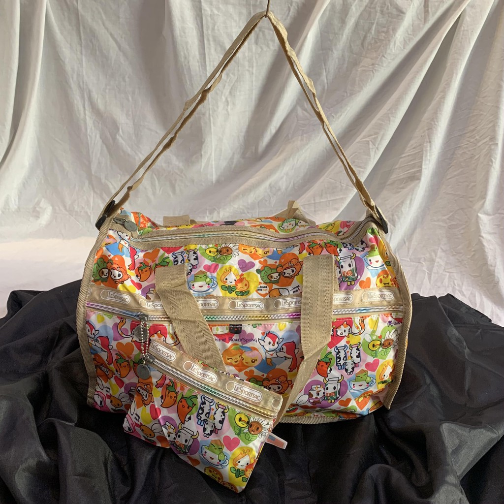 Tas Travel / Tas Olahraga / Tas Besar / Foldable Travel Bag Motif Kartun Cream