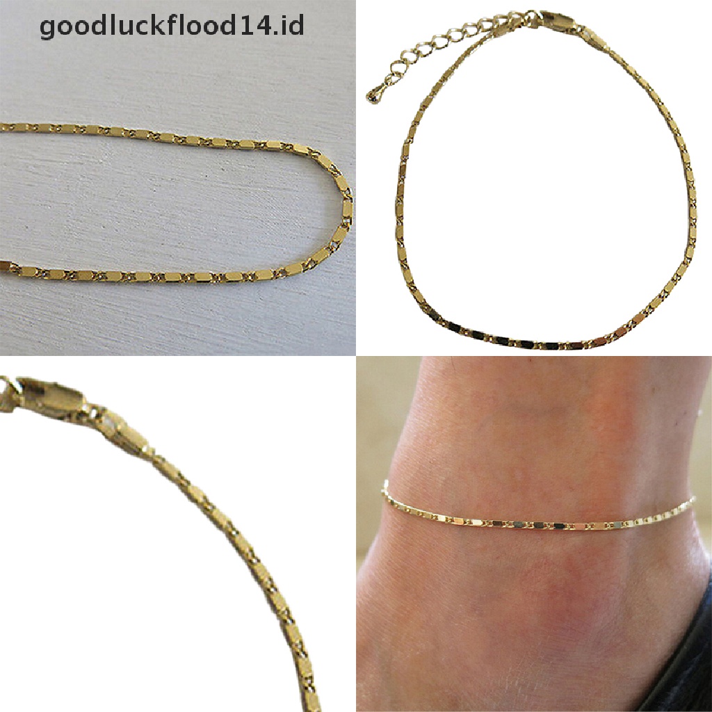 [OOID] Women Simple Gold Chain Anklet Ankle Bracelet Barefoot Sandal Beach Foot Jewelry ID