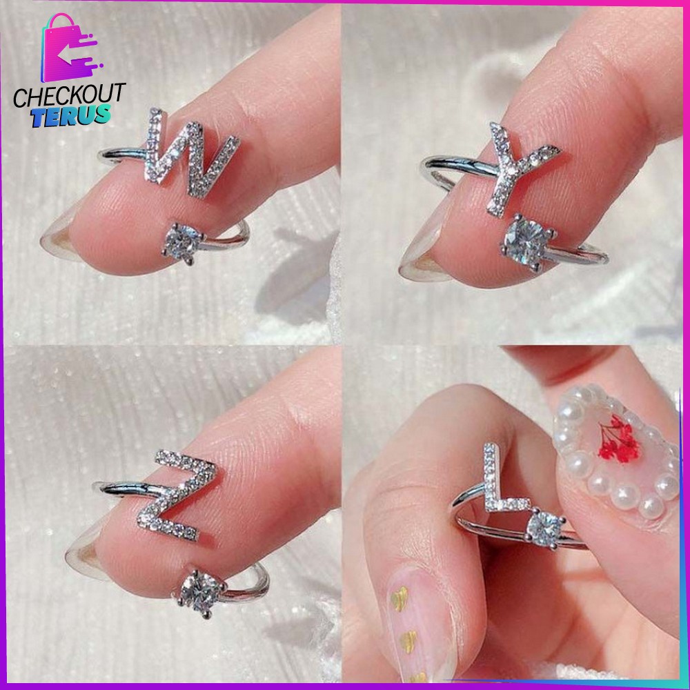 CT K59 Cincin Huruf Silver Abjad Huruf A-Z Stainless Perhiasan Wanita Inisial Nama Cincin Alphabet Wanita Cincin Wanita Huruf Set Fashion