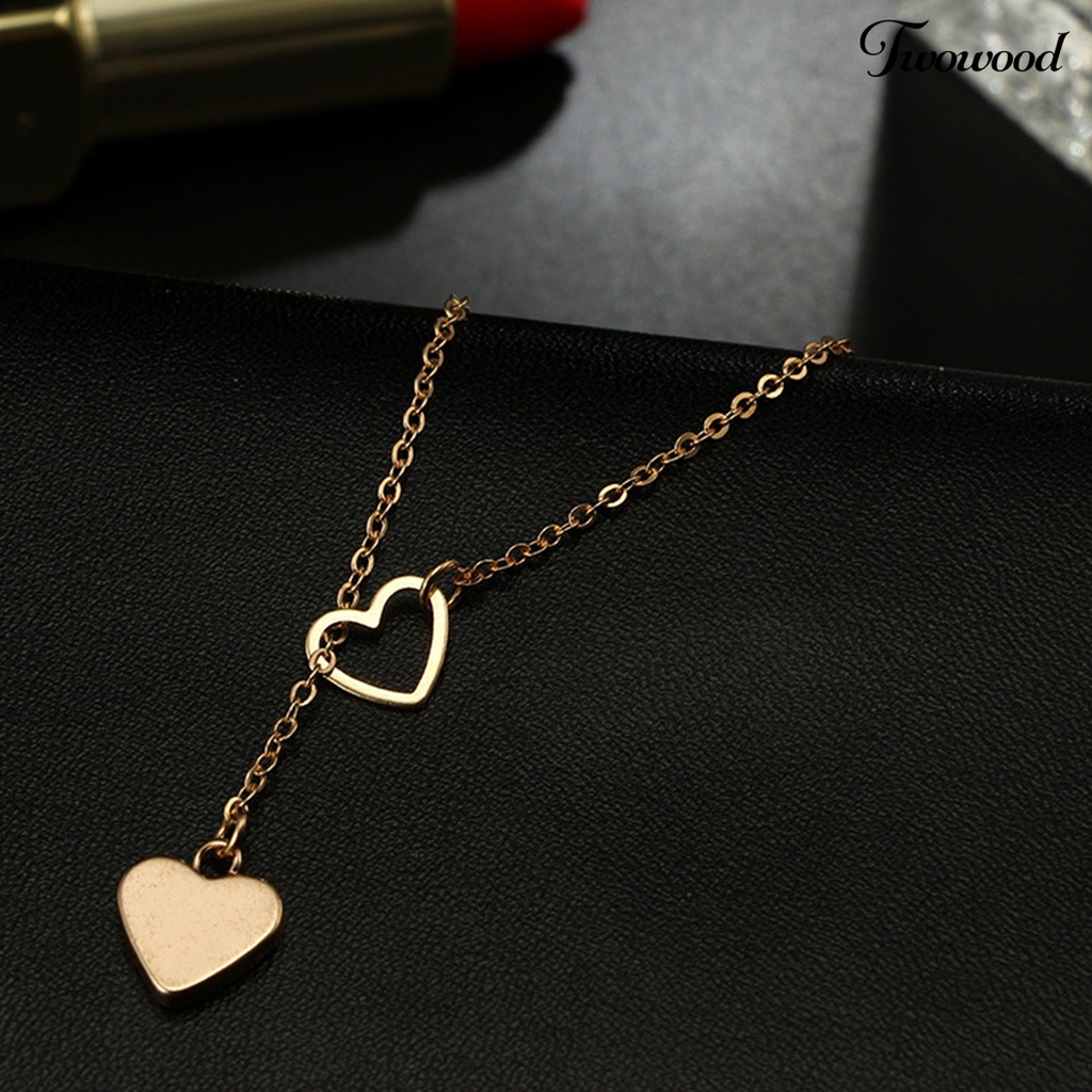 Kalung Rantai Panjang Dengan Liontin Hati Bahan Alloy Adjustable Untuk Wanita