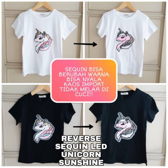 KAOS IMPORT SEQUIN SUNSHINE UNICORN FLIP / KAOS LED SEQUIN FLIP GANTI WARNA IMPORT TEBAL BAGUS