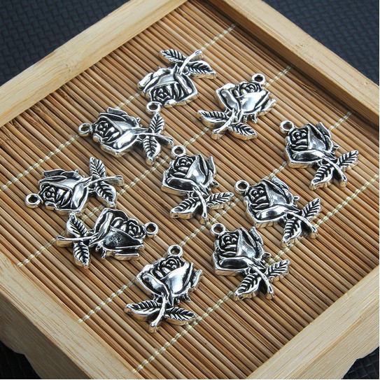 5 Pcs Liontin Bentuk Bunga Mawar Warna Silver Rose Gold Handmade Ukuran 25x17mm Untuk Membuat Perhiasan