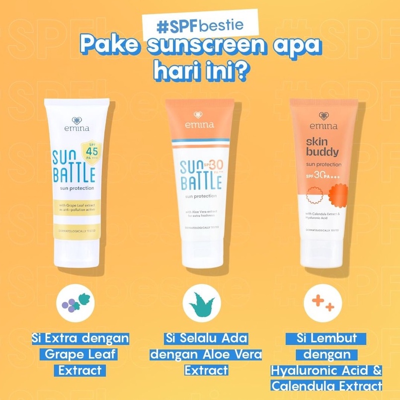 Emina Sunscreen Series │Emina Skin Buddy Sun Protection SPF 30 │ Emina Sun Battle SPF 45 │ Emina Sun Battle SPF 30