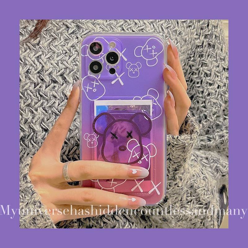 Gradient Orange &amp; Purple Card Bag Soft Case iPhone 6 6S 7 8 + Plus X XR XS Max 11 12 Pro Max SE 2020 Clear Casing Xiaomi Redmi 9A 9C 9T