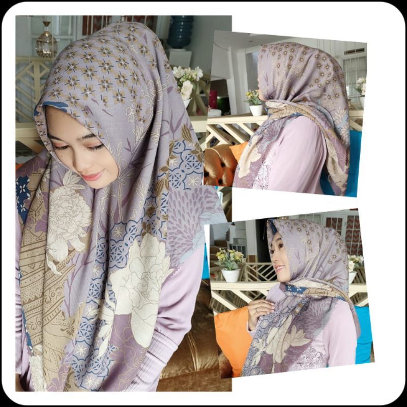 HIJAB SEGI EMPAT VOAL MOTIF BUNGA KEUNGUAN KERUDUNG JILBAB MURAH