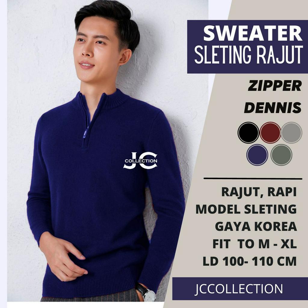 Sweater Sleting Pria/ Cardigan Sweter Rajut Zipper Pria Crewneck Korea Variasi Denny JCCollectioions