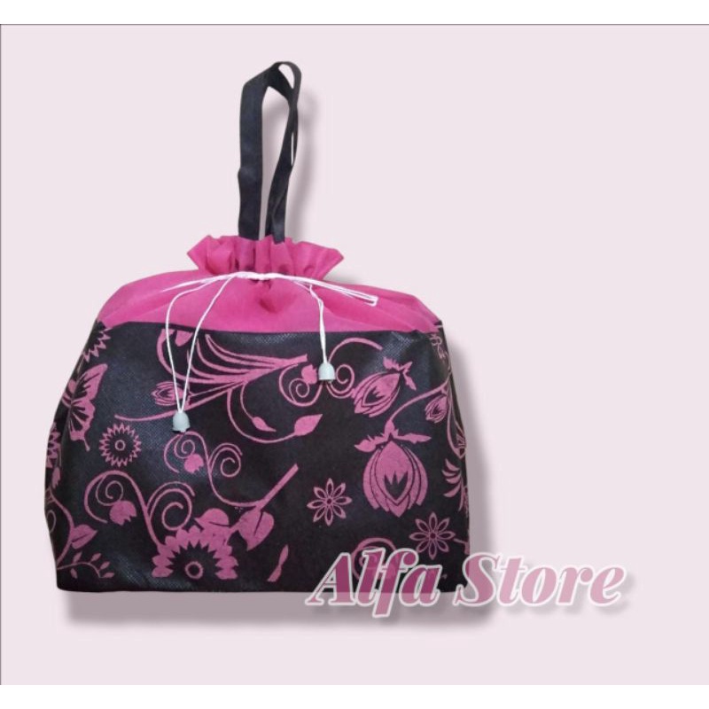 Tas hajatan serut motif bawah pink bunga uk 22x22