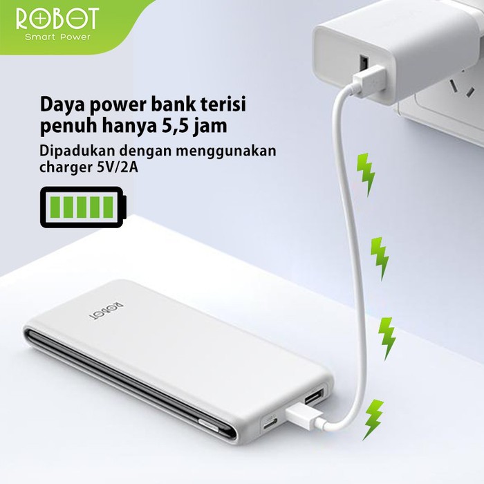 PROMO ROBOT Power Bank RT180 10000mAh Dual Input Port Type C &amp; Micro USB Garansi Original Resmi 1 tahun