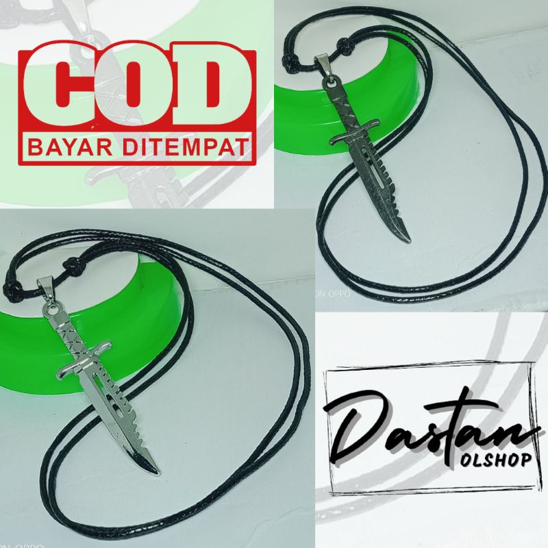 Kalung tali hitam liontin pisau