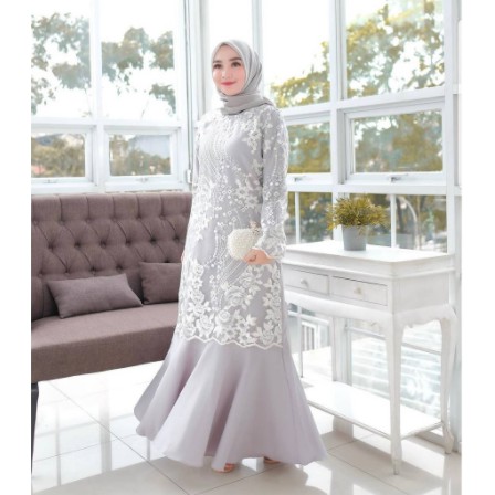 Gamis Remaja 2021 Premium Brokat Terbaru | dewasa busui syari modern putih 019 Sabyan lebaran