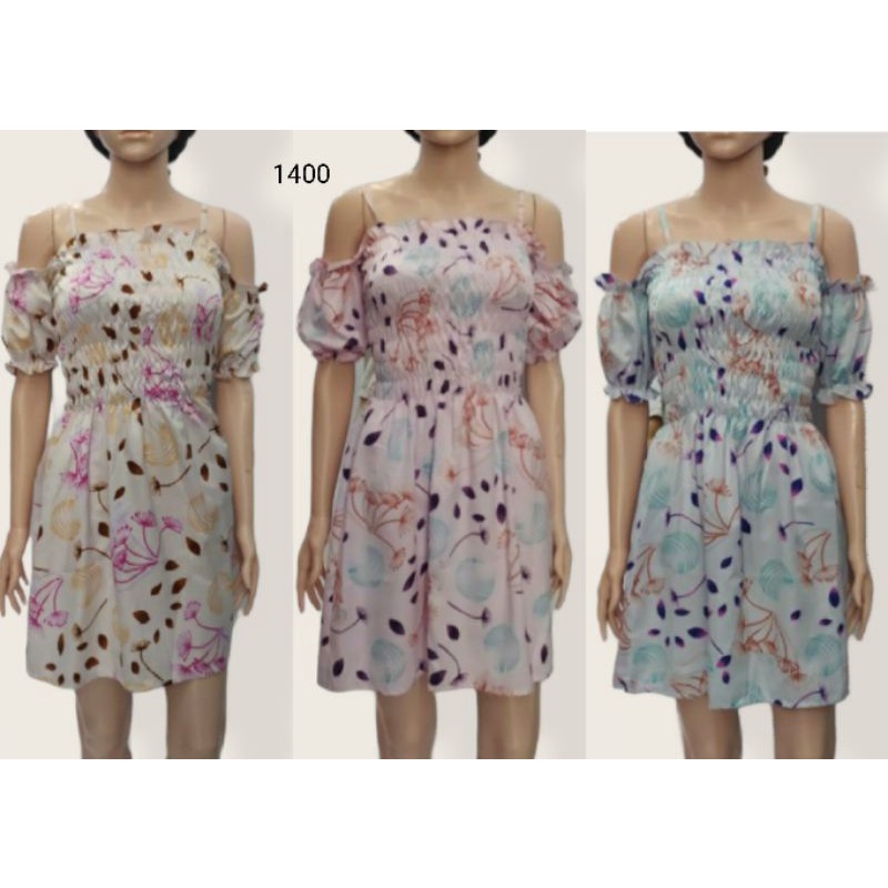 BAJU WANITA MINIDRESS SABRINA KERUT MOTIF BUNGA 1400