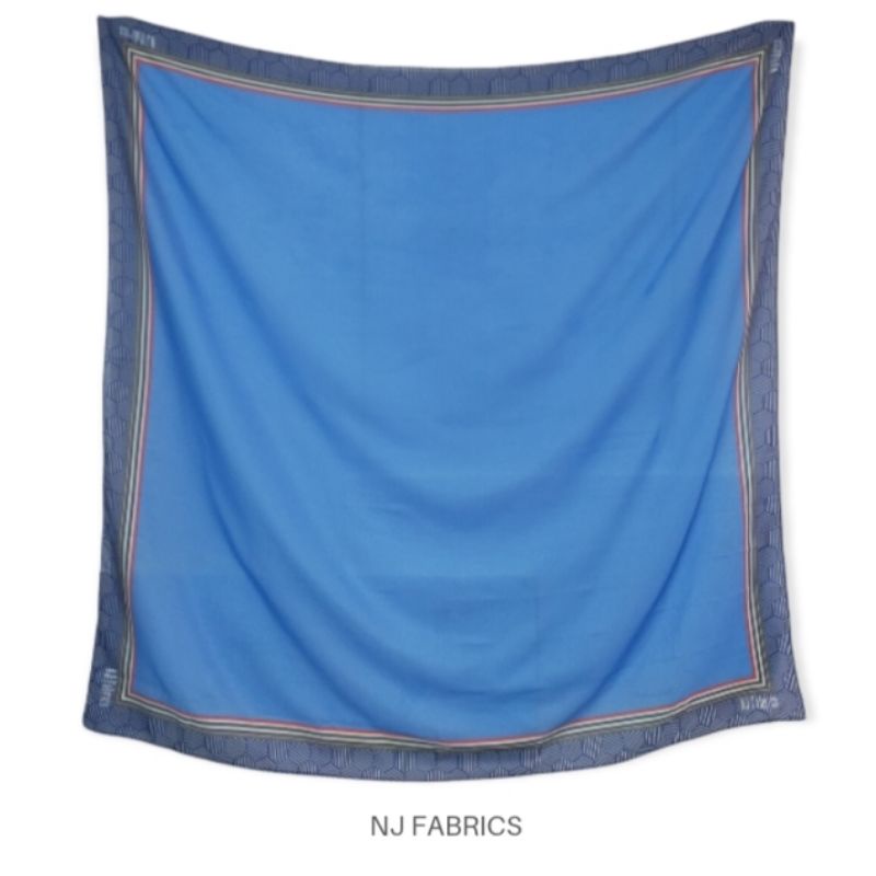 NJFabrics Blue Plain Scarf Hijab Segi Empat Printing Wanita Voal Premium Biru