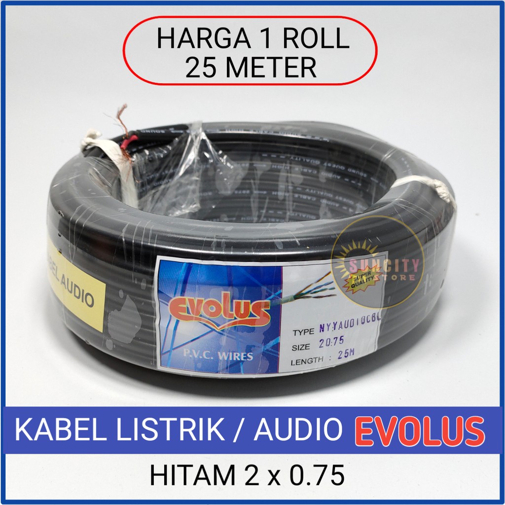 Evolus Kabel Listrik/Audio HYO 2 x 0.75 - Hitam 25 Meter