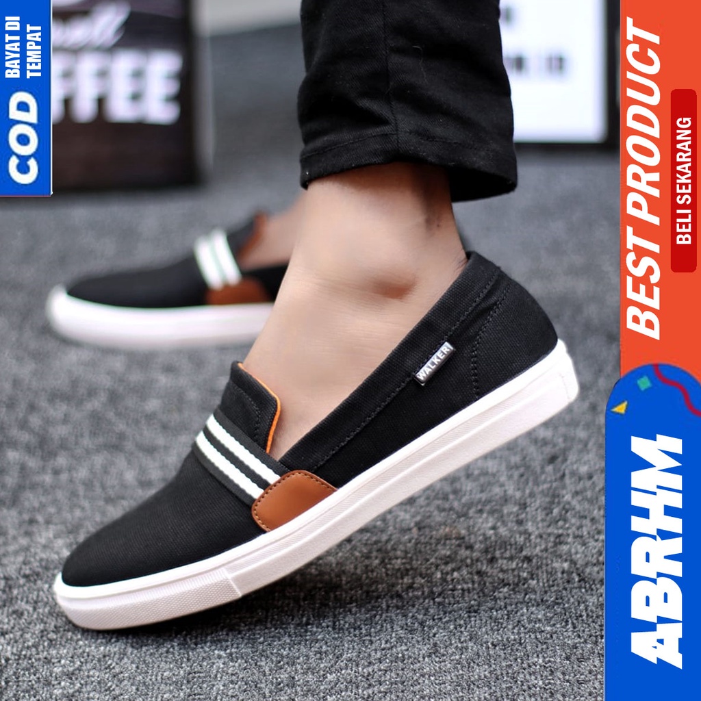 Abrhm Kante - Sepatu Slip On Santai Casual Pria Hitam Kanvas Original