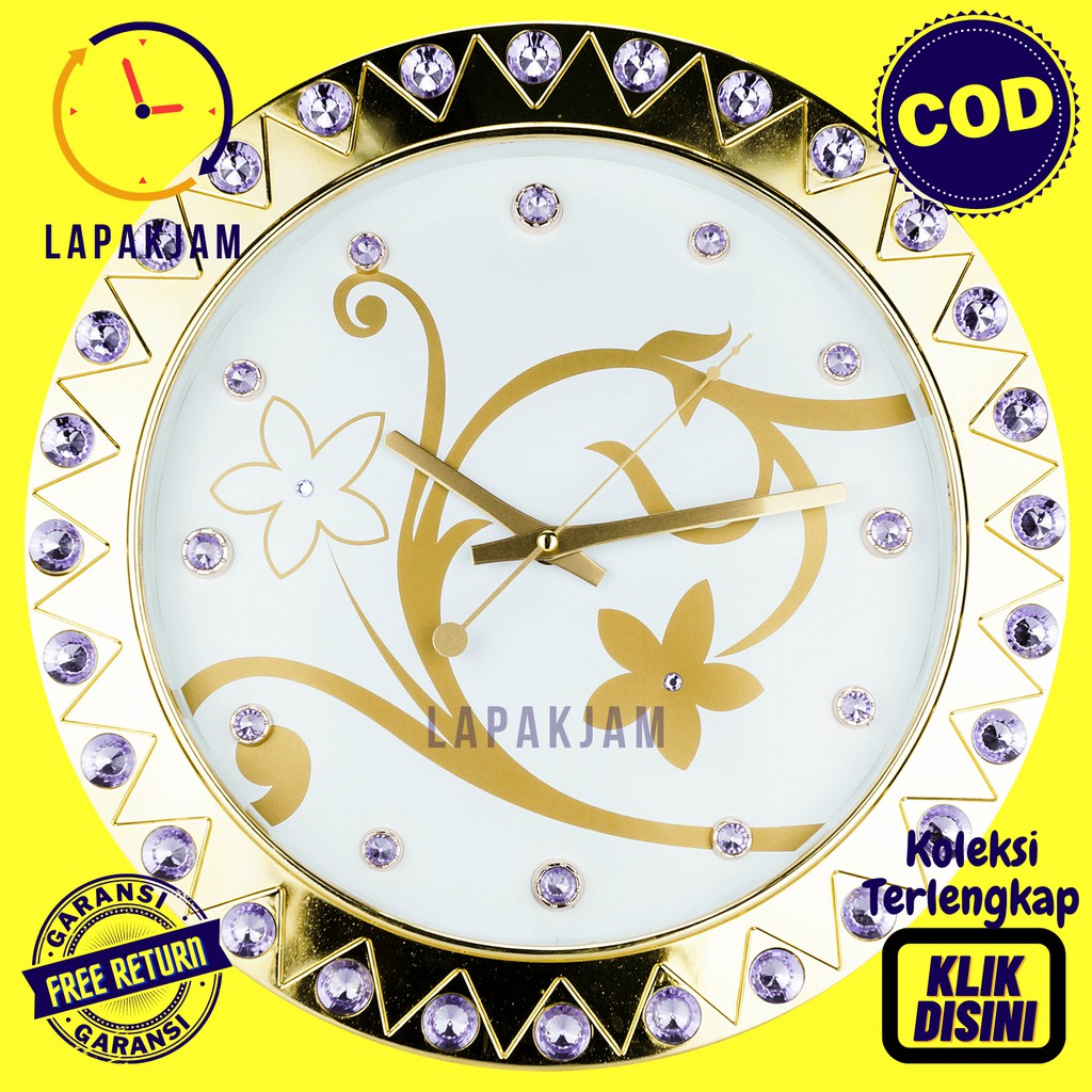 Jam Dinding Quartz Hiasan Dinding Wanita Unik Besar Esa WS-5943 Coklat Gold Lucu