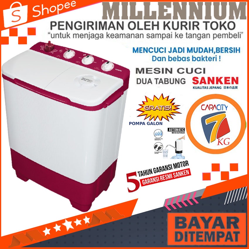 Mesin Cuci 2 Tabung Sanken TW-8650MR Mesin Cuci 7Kg