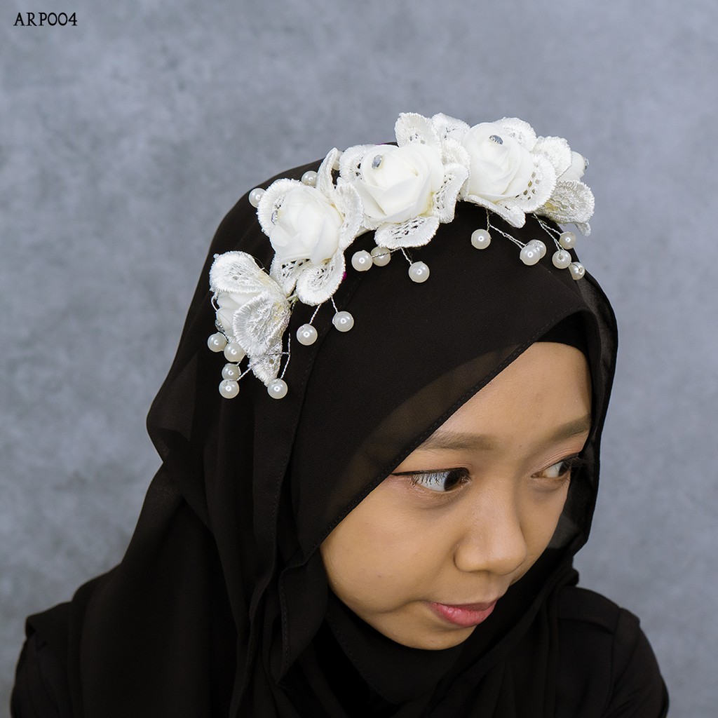 [BISA COD] HEADPIACE HIJAB WEDDING AKSESORIS FASHION BUNGA PUTIH ARP004