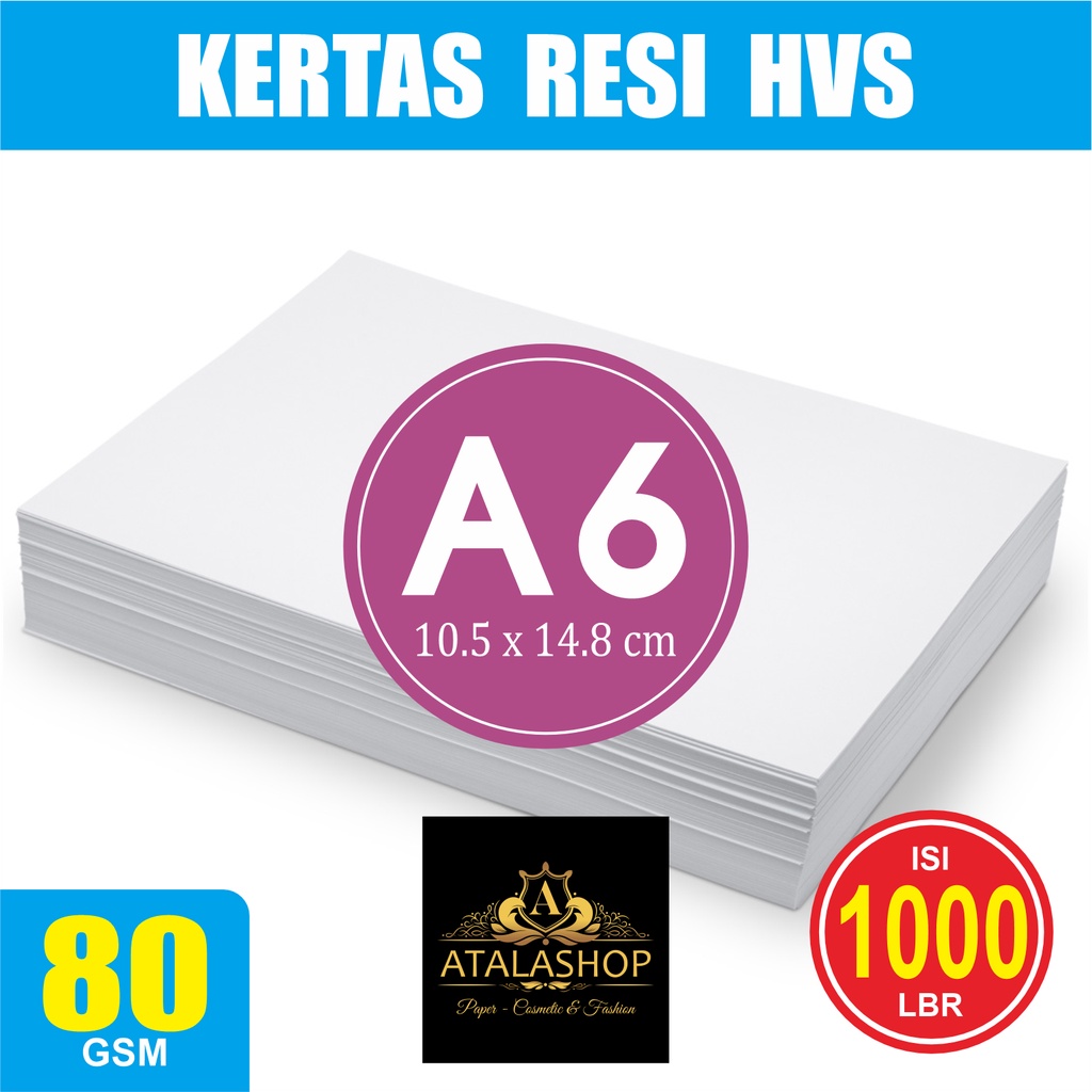 

Kertas Resi Label Online Shop HVS 80 GSM Uk. A6 (105x148 mm) - Per pack isi 1000 lembar