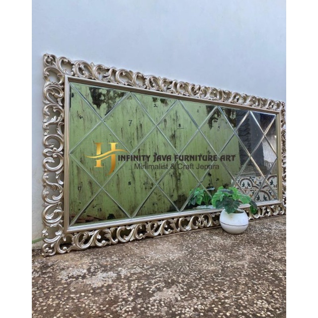 PIGURA CERMIN UKIR STANDING MIRROR JUMBO KACA BEVEL TEEBARU