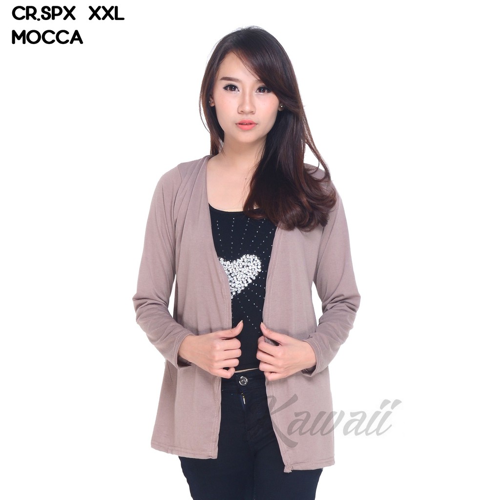 AVN -  G3D - CRSPX Cardigan Spandex Polos Jumbo Lengan Panjang Murah Wanita Kekinian-4