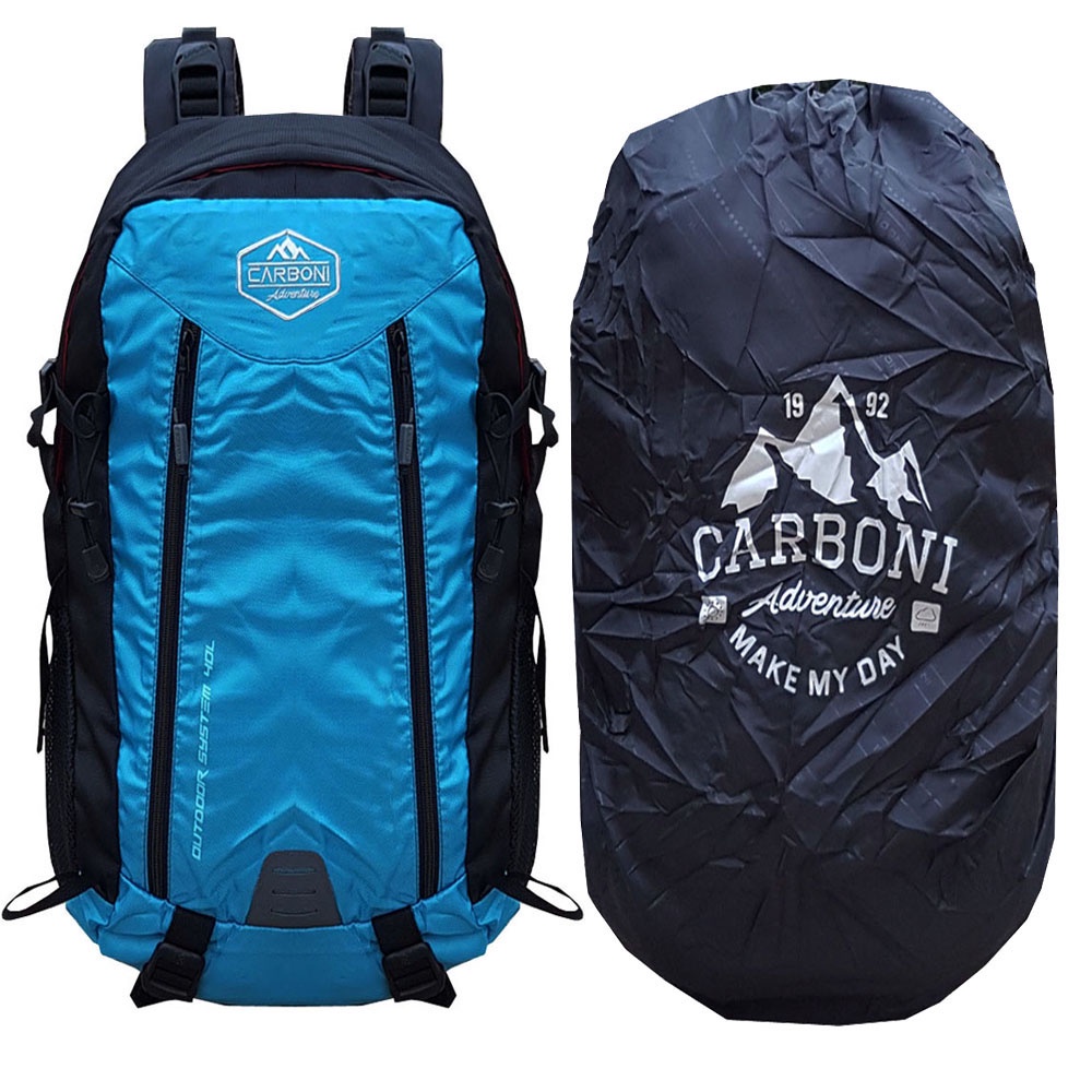 CARBONI TAS GUNUNG Carrier Frame Fiber Plat Allumunium Air Comfort Backing SistemTas AdventureWaterproof  Hiking 40 L  RA00062 - Blue 40L + Raincover Original