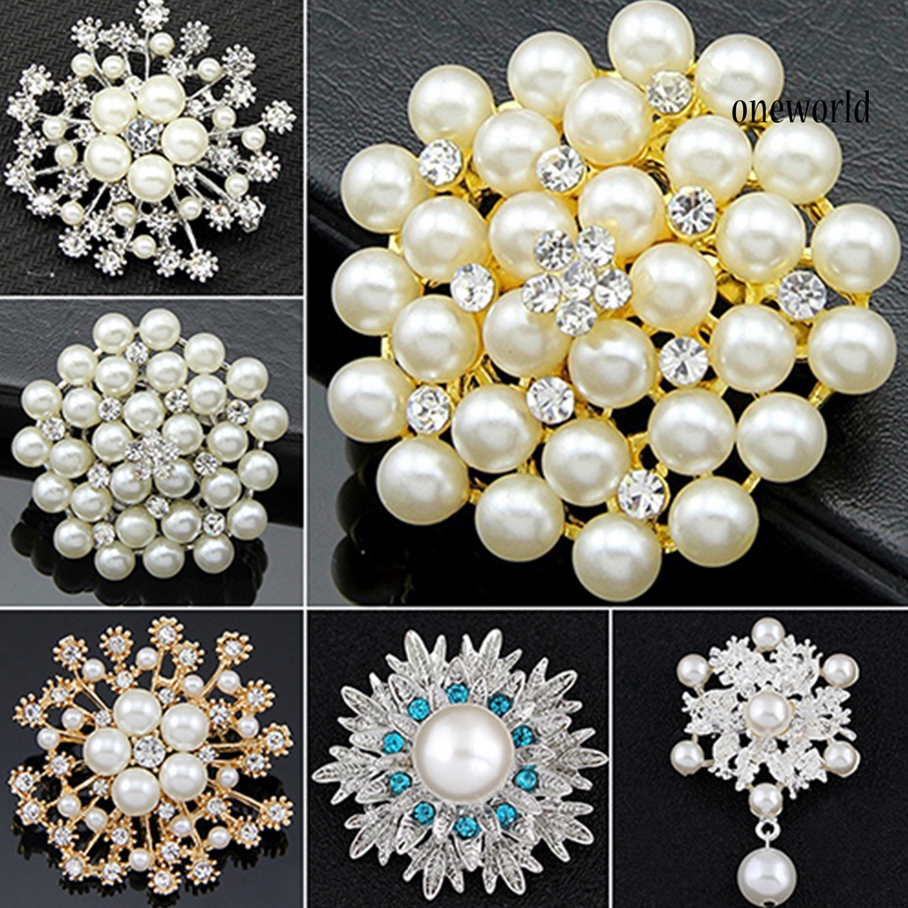 OW@ Breastpin Elegant Easy Matching Alloy Flower Faux Pearls Women Brooch Pin for Dating