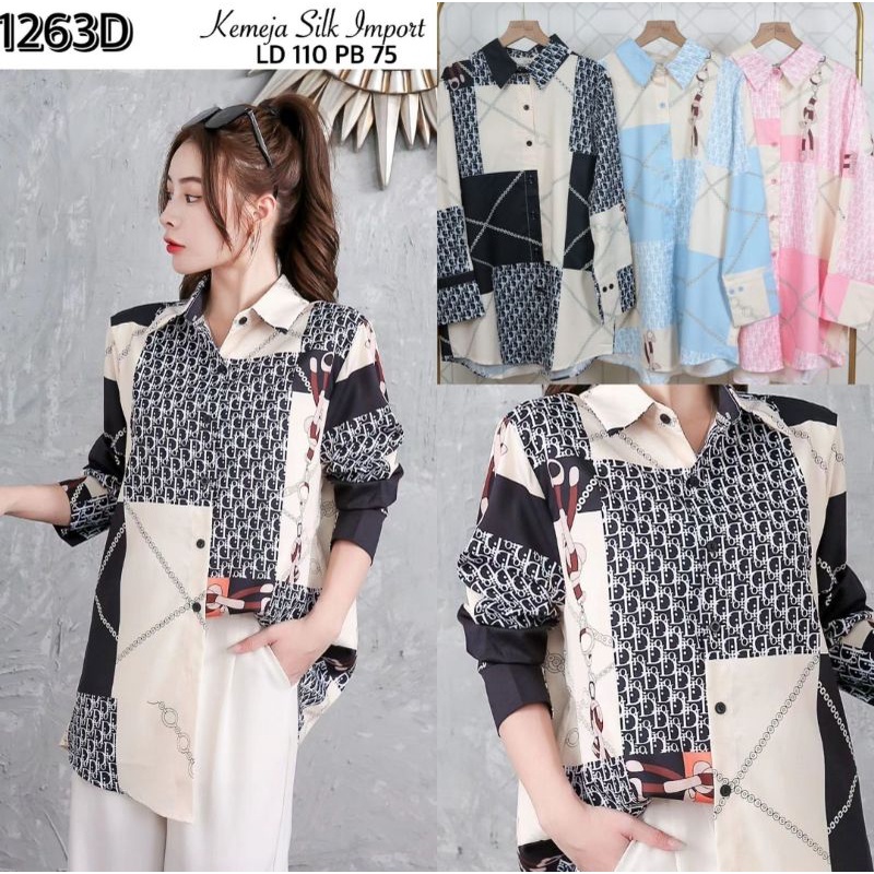 Vns | Atasan Kemeja Silk Import motif Dior mewah elegant