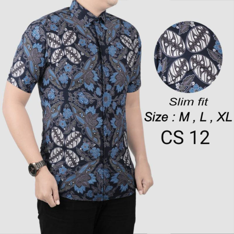 KEMEJA BATIK PRIA SLIM FIT COLINDION HEM BATIK LENGAN PENDEK CS12