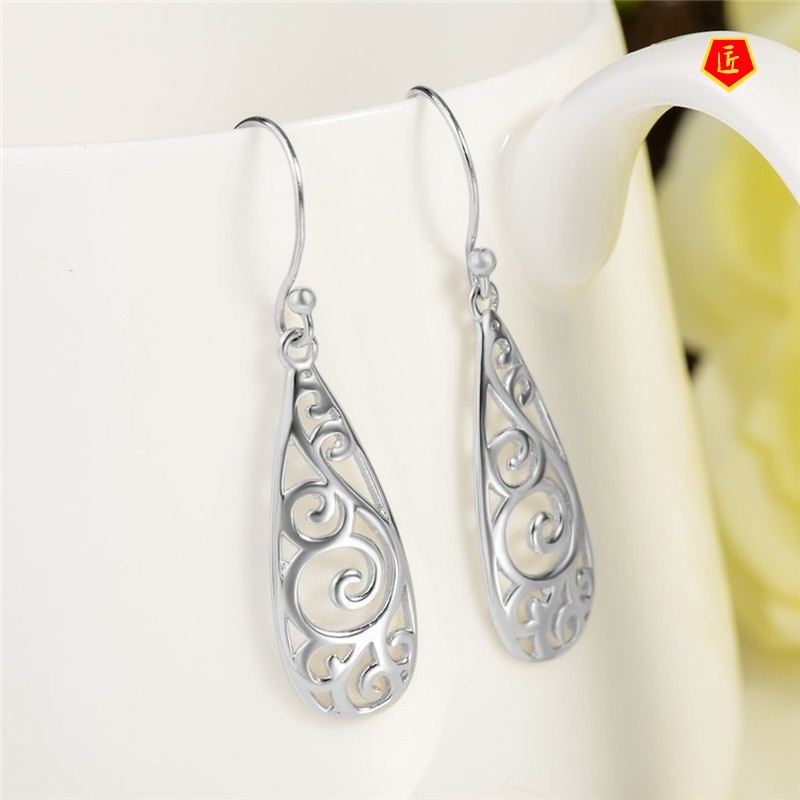 [Ready Stock]Simple Personality Silver Carved Earrings