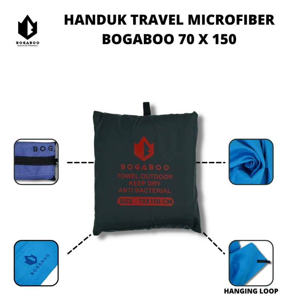 Towel Bogaboo 70x150 - Handuk Traveling - Handuk Renang - Travel Towel - HANDUK MICROFIBRE - HANDUK FASTDRY