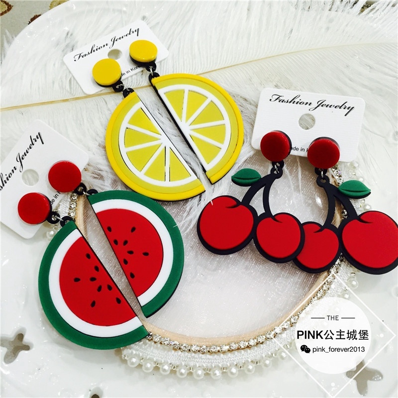 Anting Desain Buah Semangka Lemon Strawberry Peach Gaya Korea Untuk Musim Panas