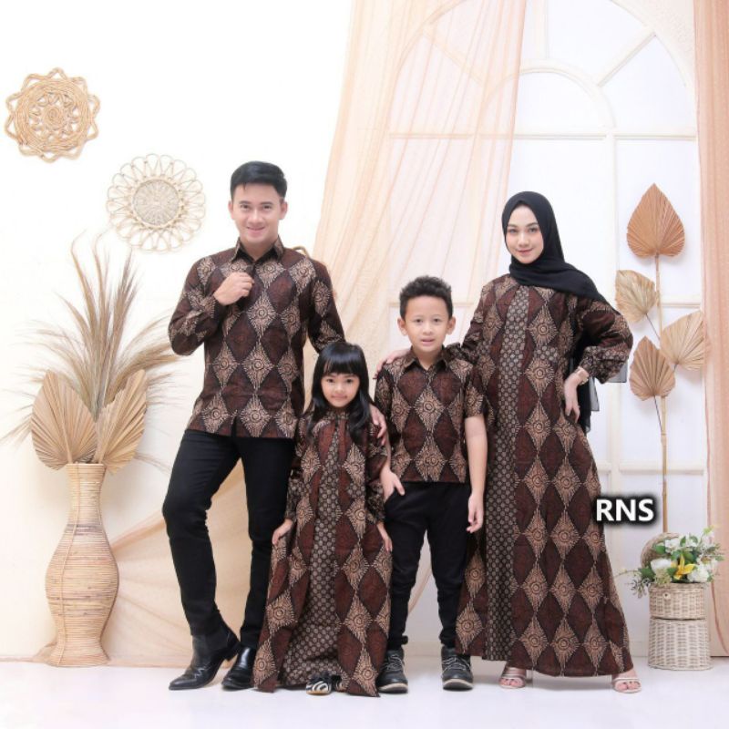 Couple keluarga batik sogan seragam ayah lengan panjang/pendek gamis ibu anak cowok cewek set kombin