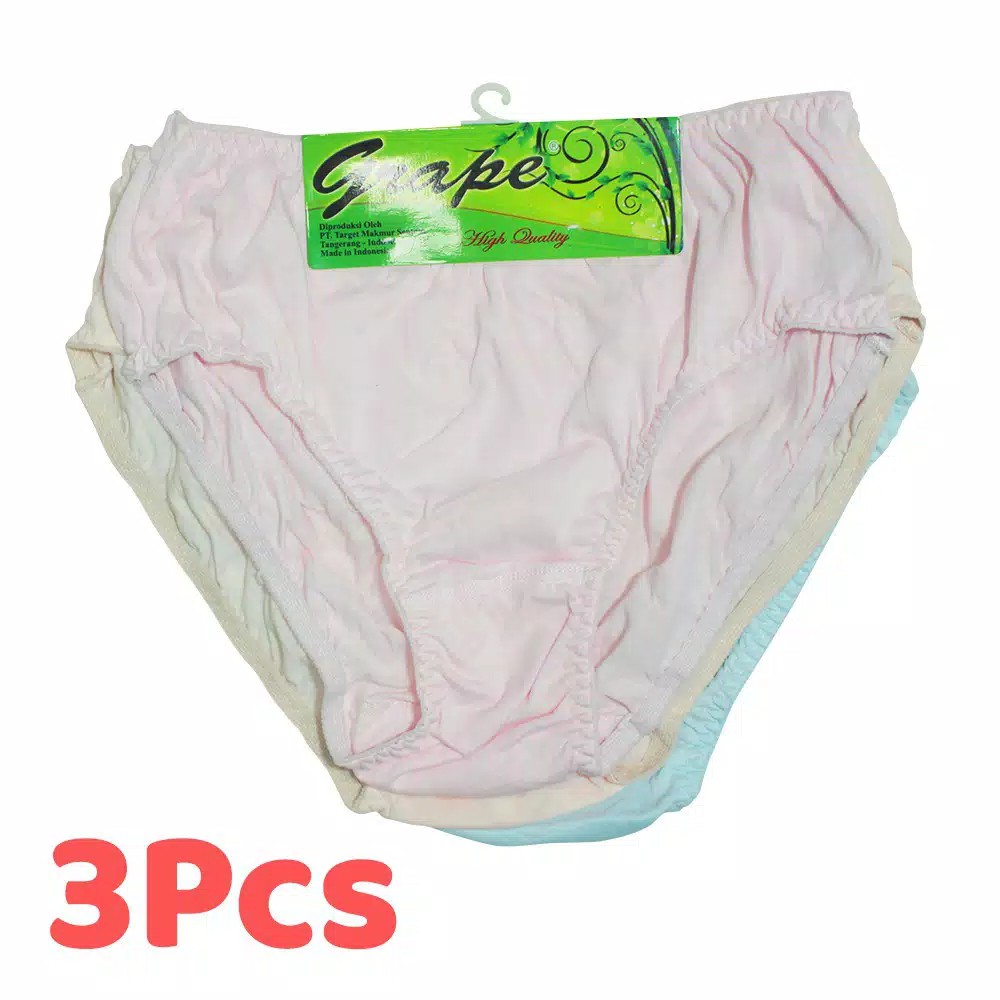 ( 3 Pcs ) Cd Celana Dalam Paket Motif polos Jahit Zigzag Midi Model Grape Underwear