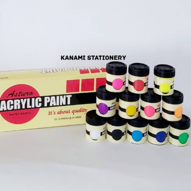 

Cat Akrilik Acrylic Water Based Paint Set 12 Colors Asturo @24gram.