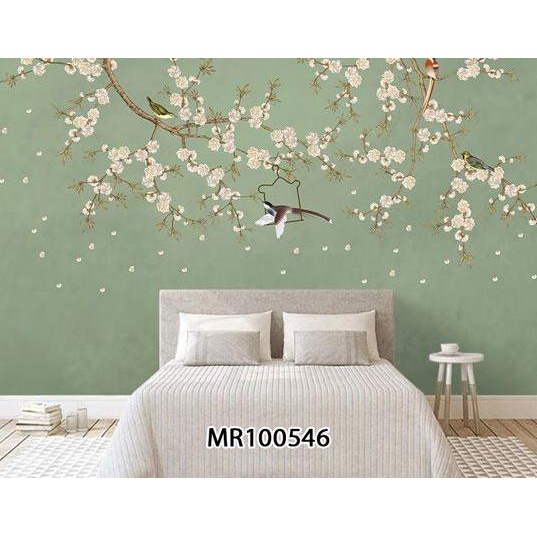 PHOTOWALL MURAL 3D DINDING WALLPAPER MURAL BUNGA SAKURA BURUNG ELEGANT DSDF5454CE