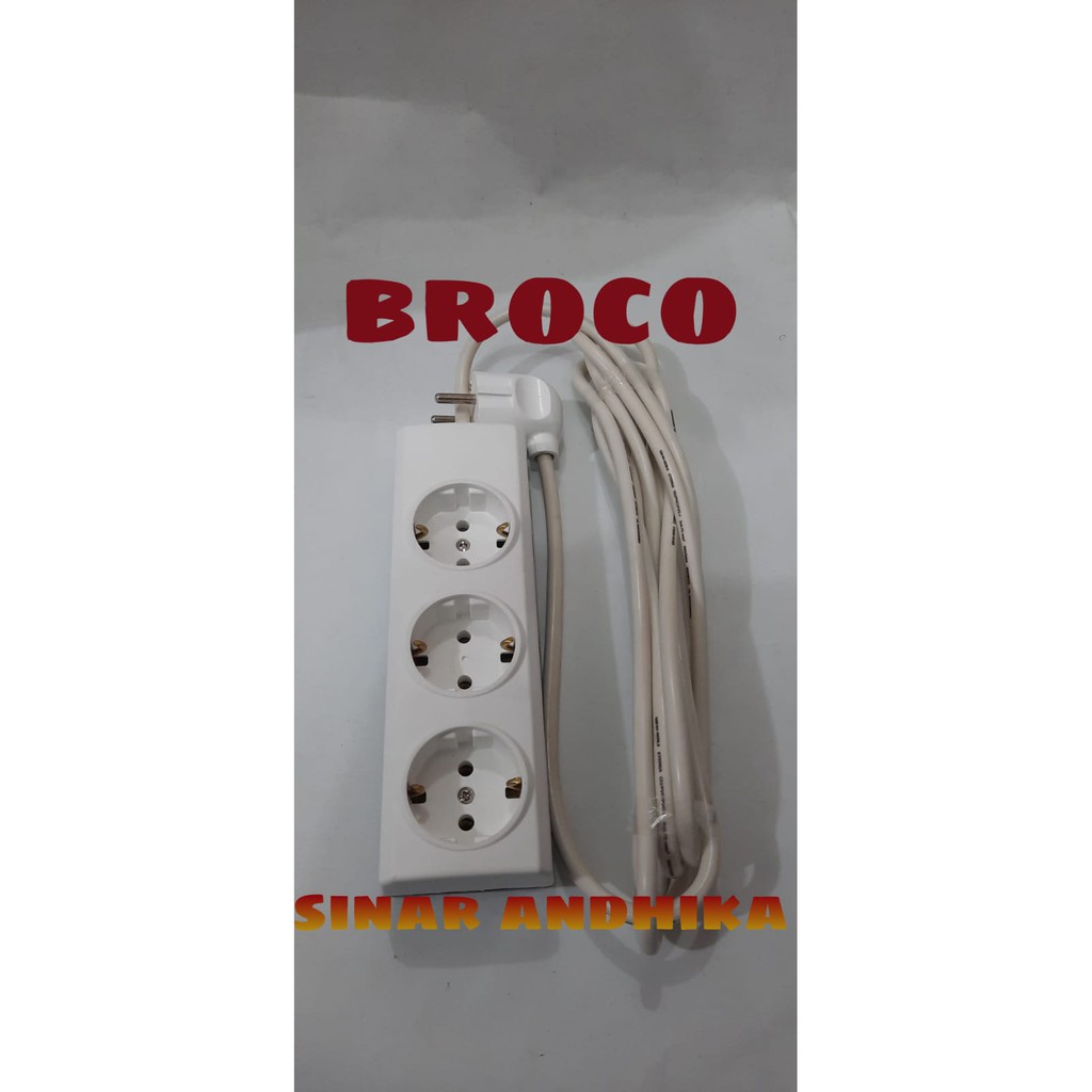 STOP KONTAK BROCO 3 LUBANG NON CP + STEKER + KABEL 3METER 15330+13312+3M