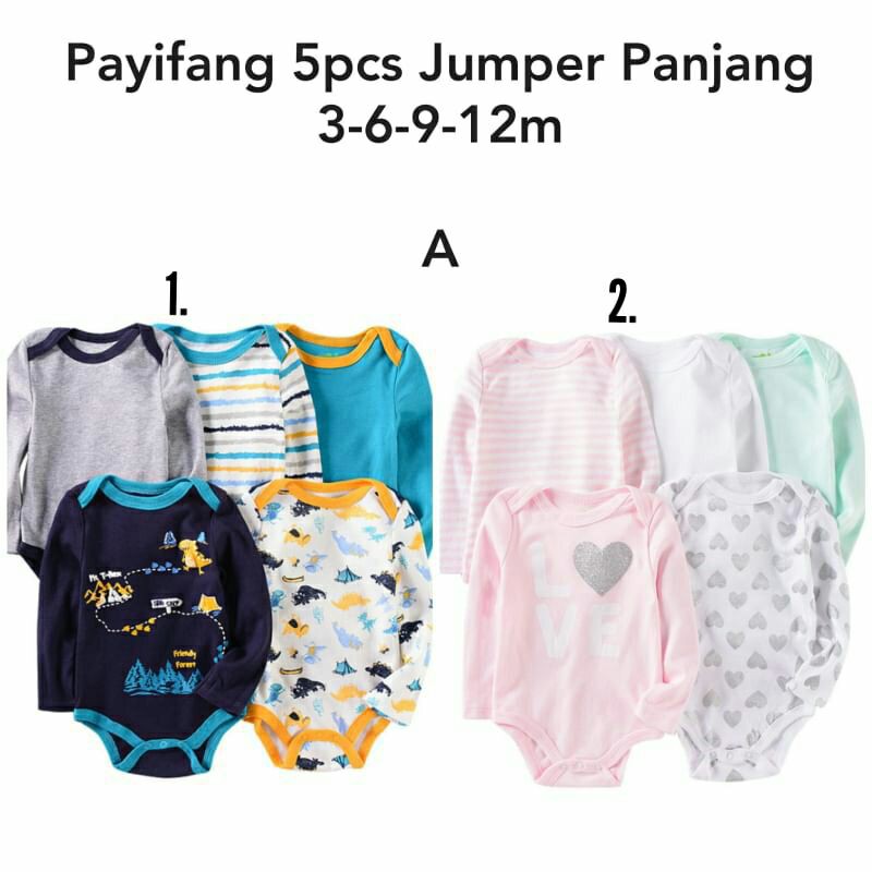 Jumper panjang Bayi import/ set jumper bayi lucu isi 5/ jumper baby 5in1