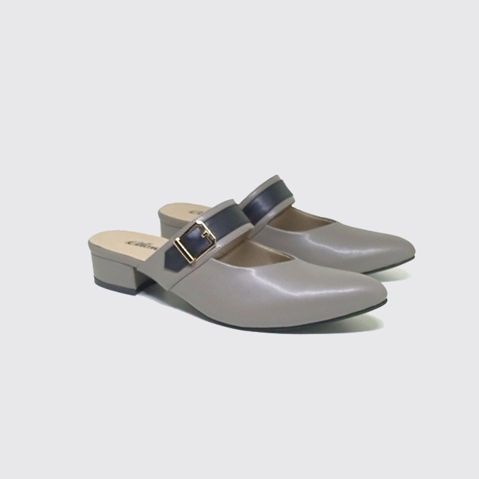 BIG SIZE - Sandal Sepatu Mules Wanita Ukuran Jumbo-Besar / Bustong Formal Pesta Abu2 Grey