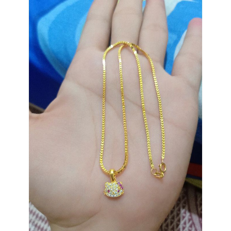 KALUNG ANAK MILANO +LIONTIN PERAK 925 LAPIS MAS ASLI