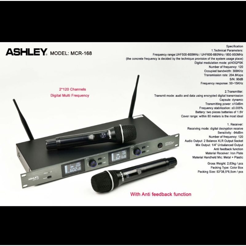 mic wireless ashley mcr168 mcr 168 garansi 2 tahun with anti feadback original