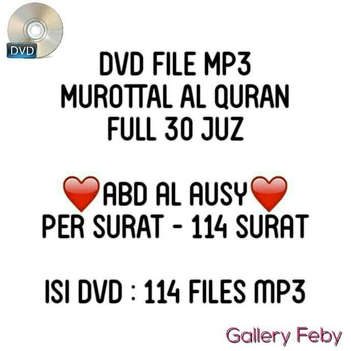 DVD MUROTTAL AL-QURAN MP3 ABDURAHMAN AUSY FULL 30 JUZ MUROTAL CD MURAH
