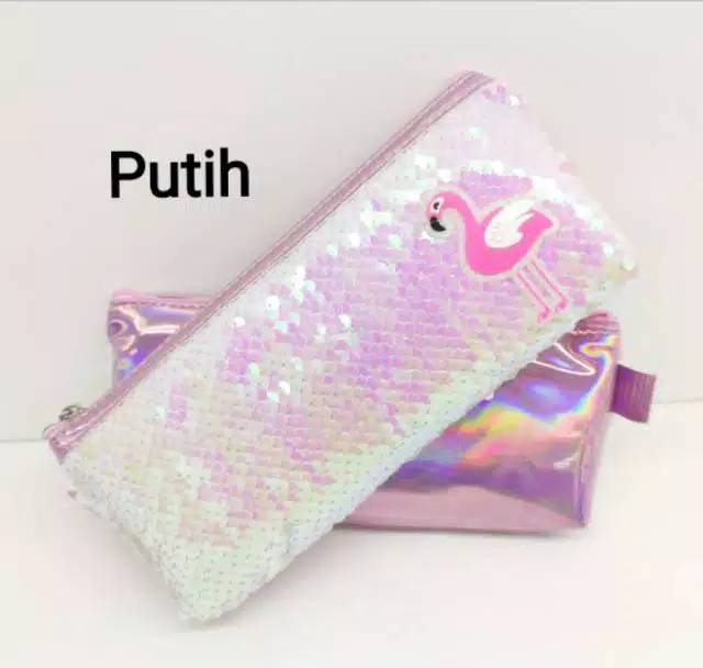 Kotak pensil sequin flamingo / tempat pensil sequin / sequin pouch / hologram