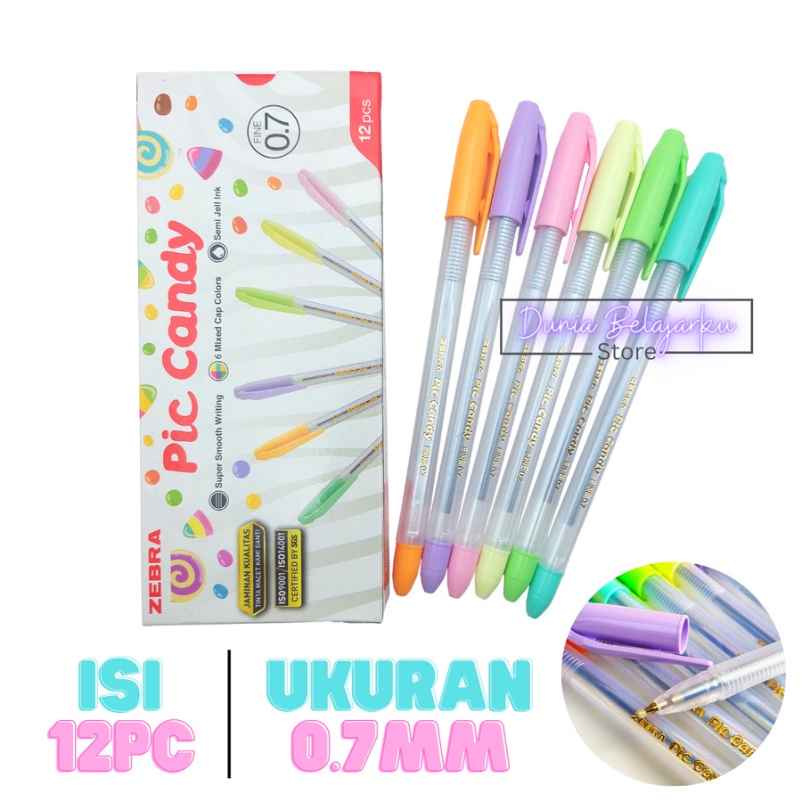 

Pulpen Zebra Pic Candy Pen Semi Gell Fine 0.7mm Lembut Warna