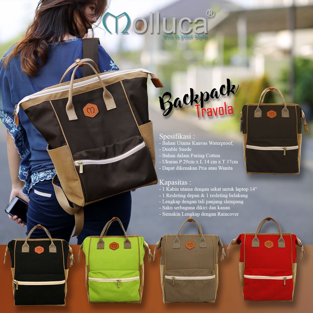 Promo Backpack Travola Molluca / Tas Punggung Cewek Keren / Obral Tas Ransel Wanita Murah