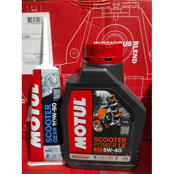 PAKET OLI MATIC MOTUL SCOOTER POWER LE 5W-40 0.8L + OLI GEAR MOTUL120ML