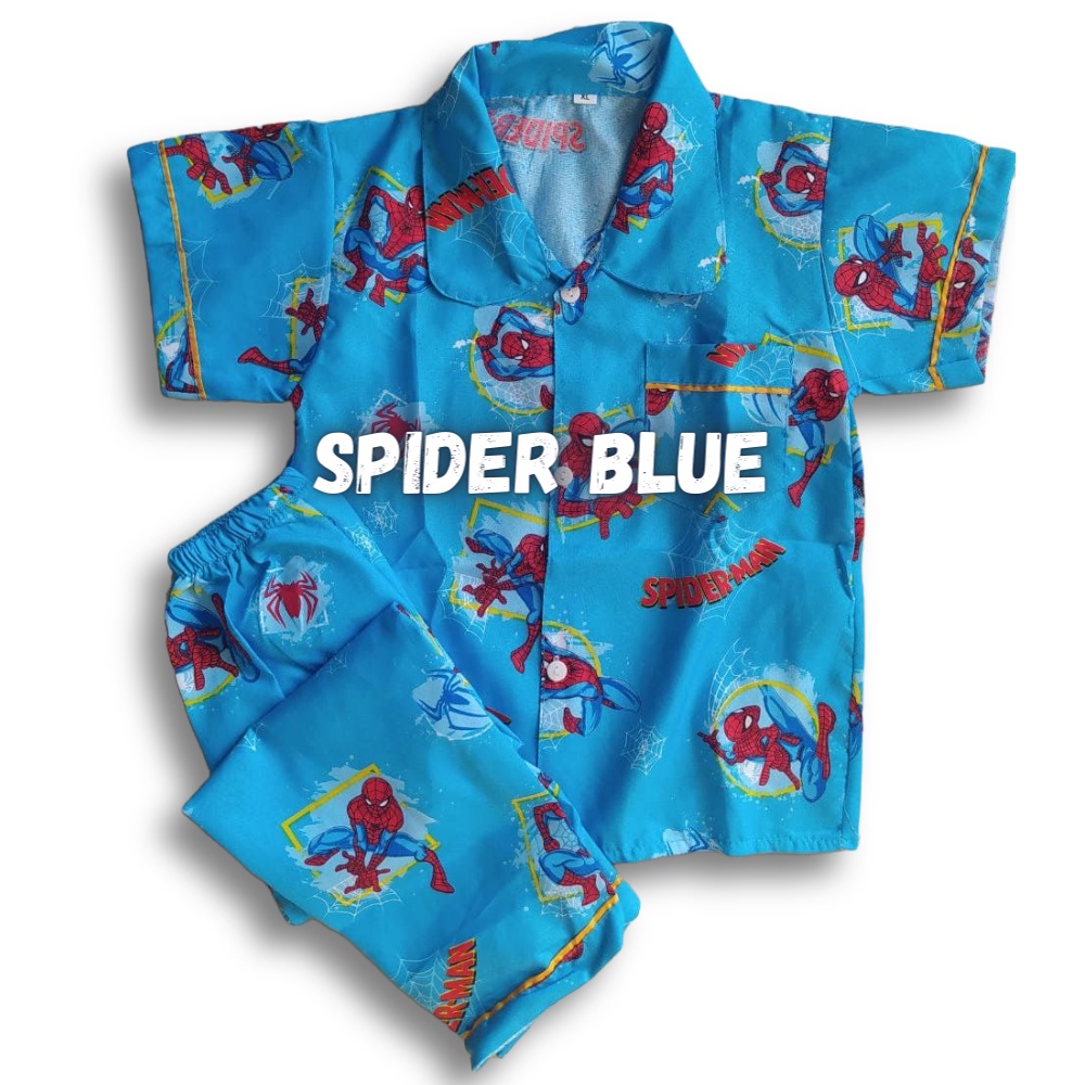 Piyama Anak Laki laki Perempuan 10 Tahun Baju tidur anak usia 12 tahun Bebas Pilih Motif size 12-SPIDER BLUE